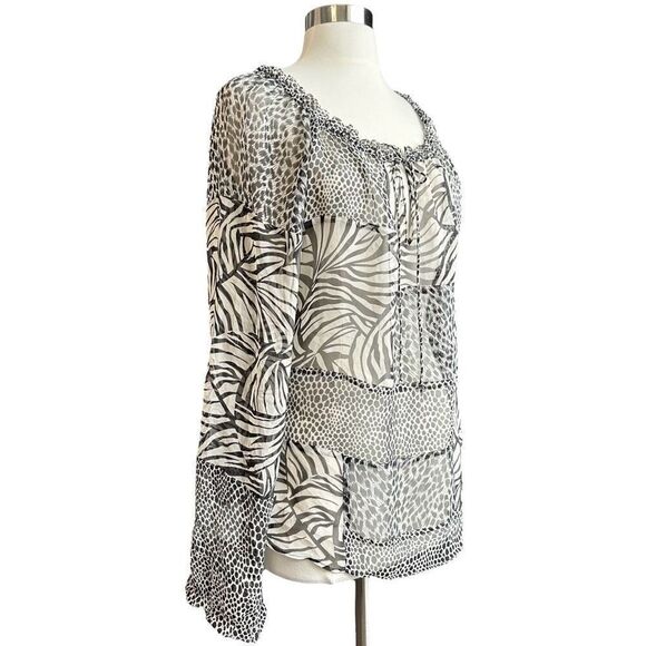 See by Chloe 100% Silk Jungalow Zebra Leopard Print Keyhole Off Shoulder Blouse - Picture 4 of 13